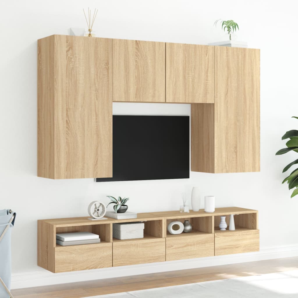 væghængt tv-bord 2 stk. 100x30x30 cm konstrueret træ sonoma-eg