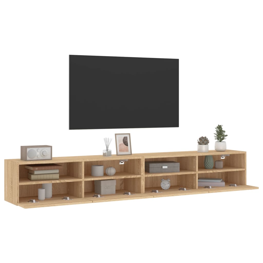 væghængt tv-bord 2 stk. 100x30x30 cm konstrueret træ sonoma-eg