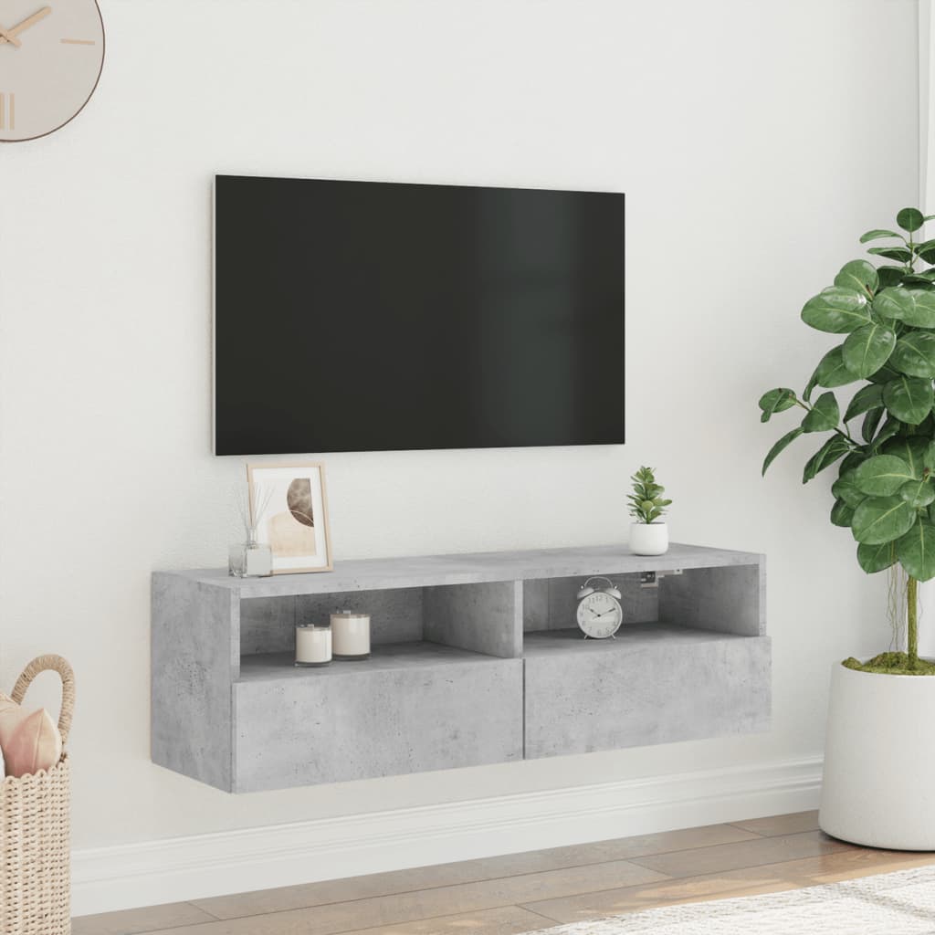 væghængt tv-bord 100x30x30 cm konstrueret træ betongrå