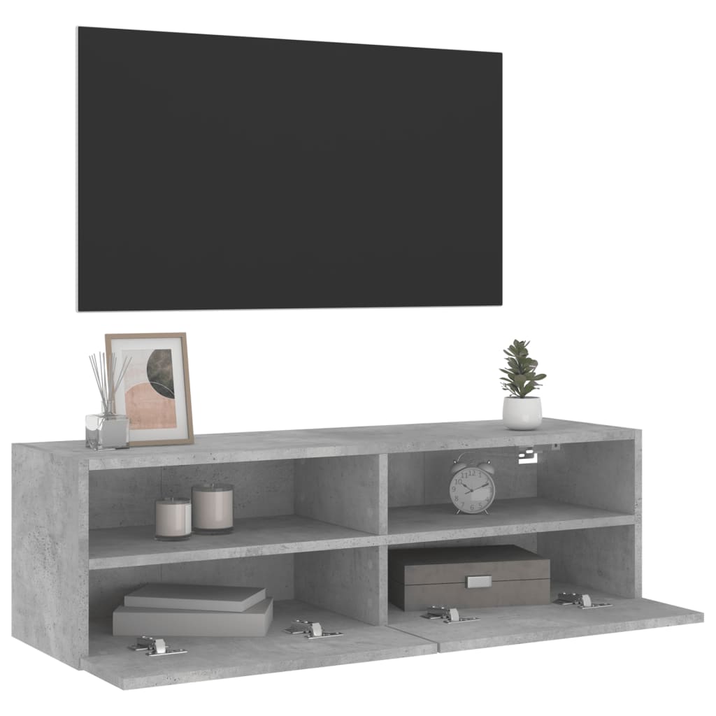 væghængt tv-bord 100x30x30 cm konstrueret træ betongrå