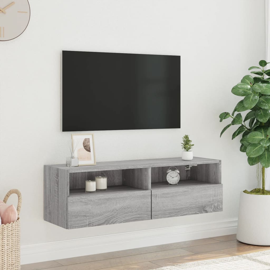 væghængt tv-bord 100x30x30 cm konstrueret træ grå sonoma-eg