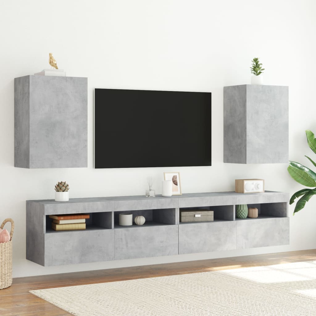 væghængt tv-bord 2 stk. 40,5x30x60 cm konstrueret træ betongrå