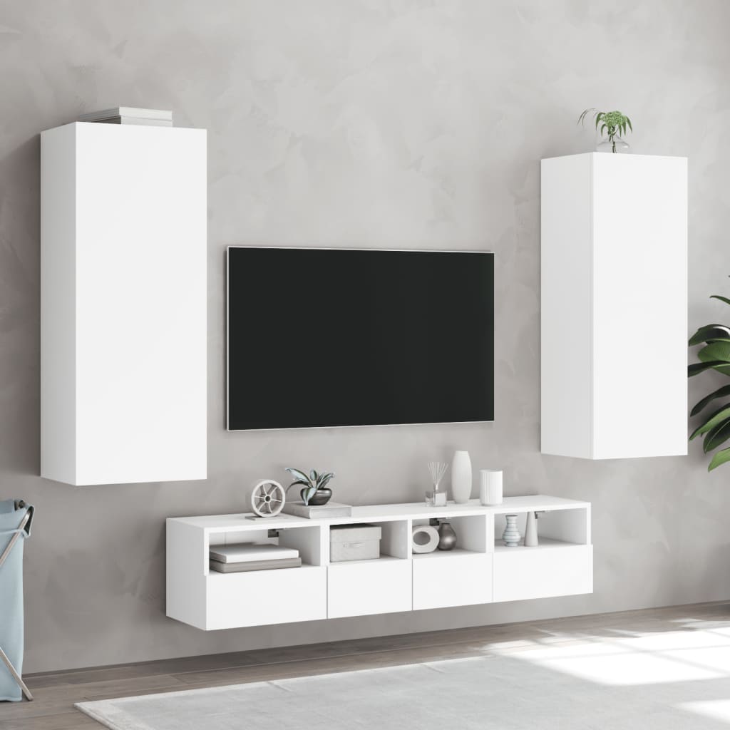 væghængt tv-bord 40,5x30x102 cm konstrueret træ hvid