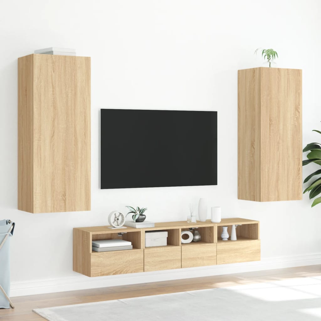 væghængt tv-bord 40,5x30x102 cm konstrueret træ sonoma-eg