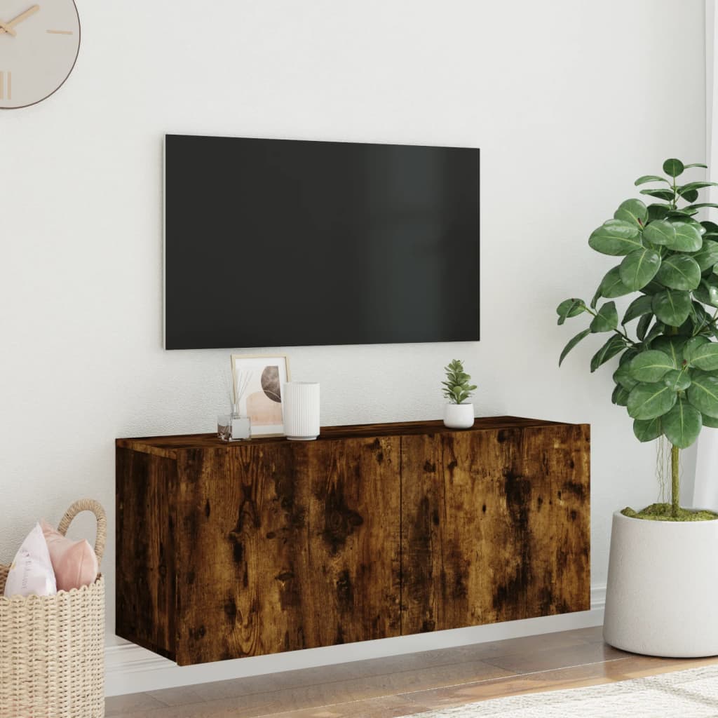 væghængt tv-bord 100x30x41 cm røget egetræsfarve