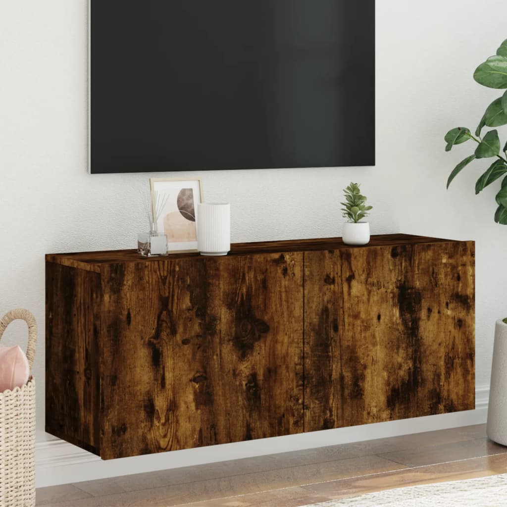 væghængt tv-bord 100x30x41 cm røget egetræsfarve