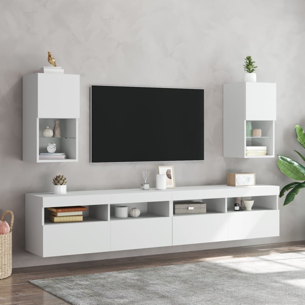 tv-borde med LED-lys 2 stk. 30,5x30x60 cm hvid