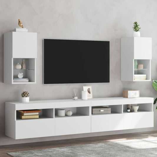 tv-borde med LED-lys 2 stk. 30,5x30x60 cm hvid