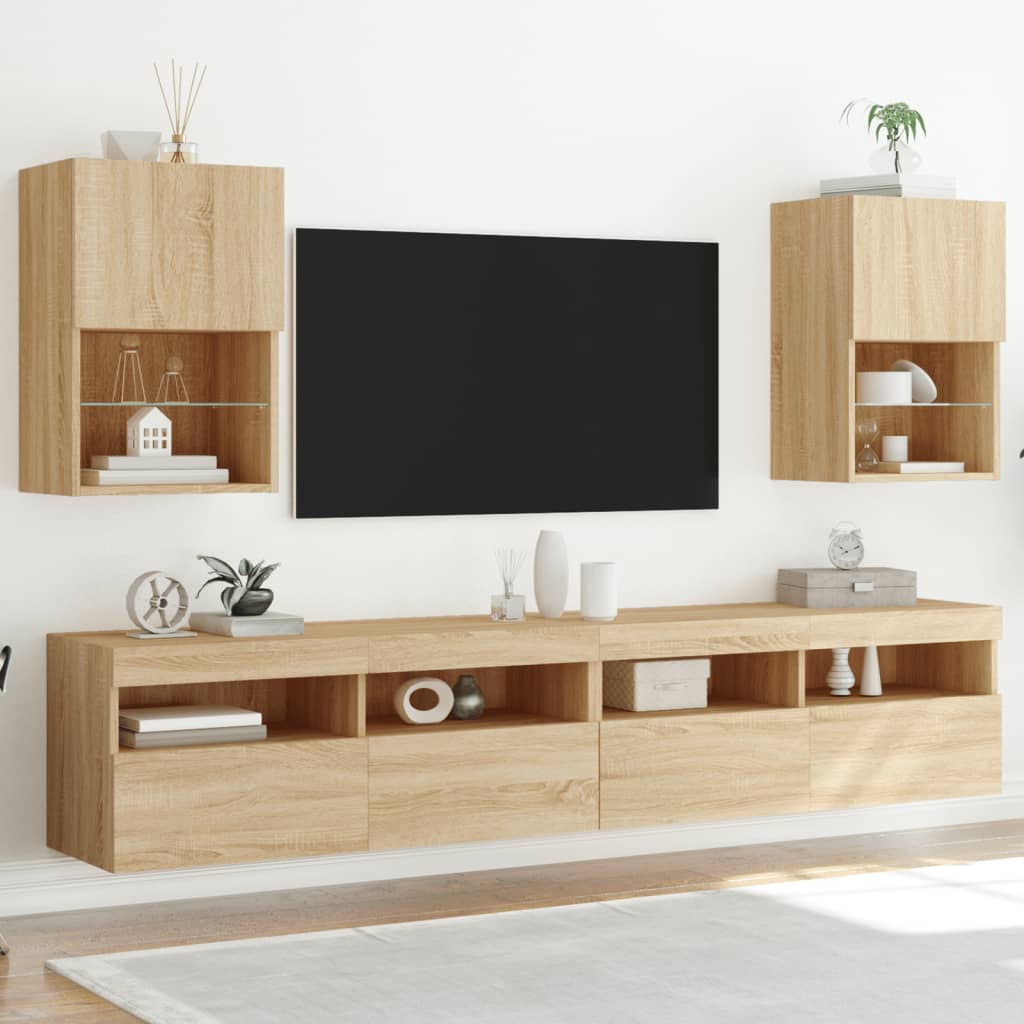 tv-borde med LED-lys 2 stk. 40,5x30x60 cm sonoma-eg