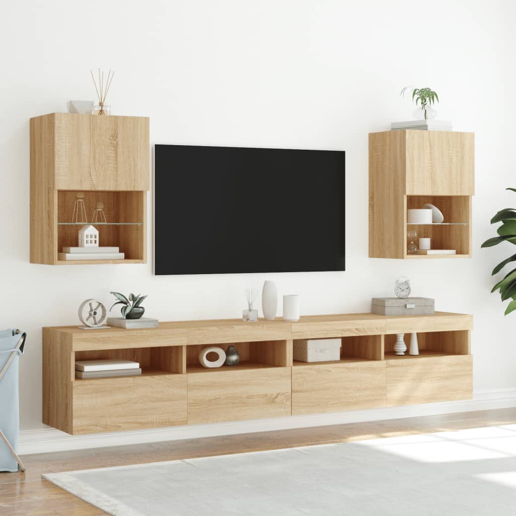 tv-borde med LED-lys 2 stk. 40,5x30x60 cm sonoma-eg