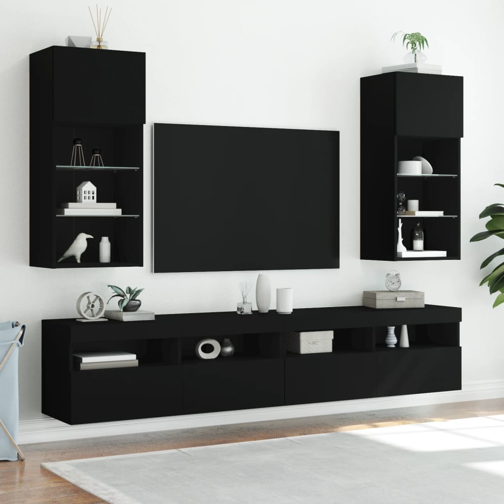 tv-bord med LED-lys 40,5x30x60 cm sort