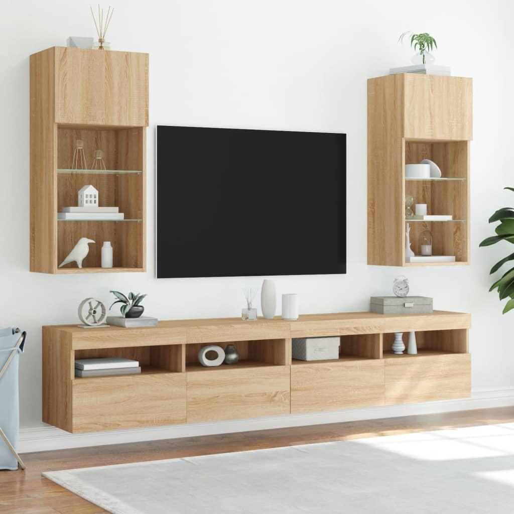 tv-bord med LED-lys 40,5x30x60 cm sonoma-eg