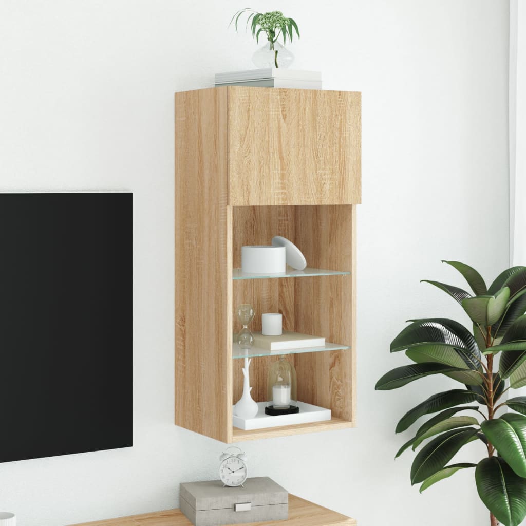 tv-bord med LED-lys 40,5x30x60 cm sonoma-eg