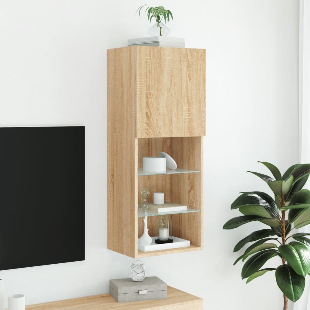 tv-bord med LED-lys 40,5x30x102 cm sonoma-eg