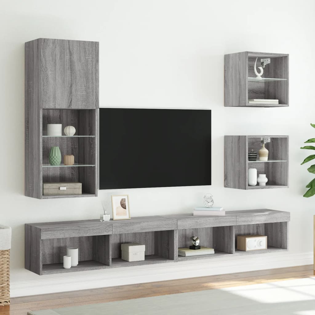 tv-bord med LED-lys 40,5x30x102 cm grå sonoma-eg