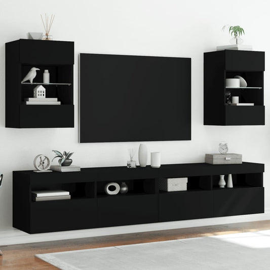 væghængte tv-borde 2 stk. med LED-lys 40x30x60,5 cm sort