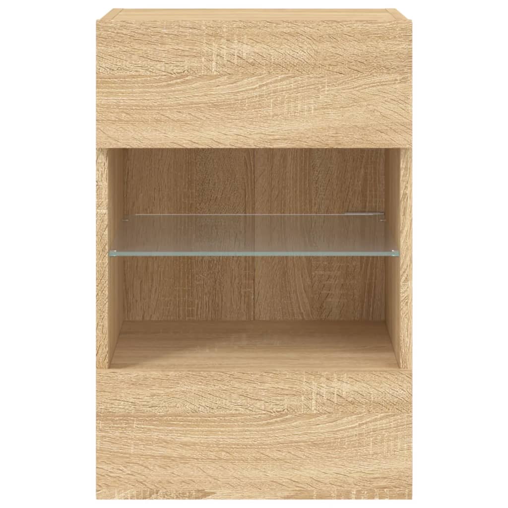 væghængte tv-borde 2 stk. med LED-lys 40x30x60,5 cm sonoma-eg