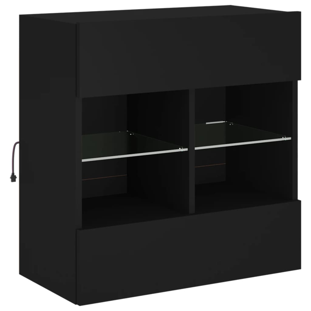 væghængt tv-bord med LED-lys 58,5x30x60,5 cm sort