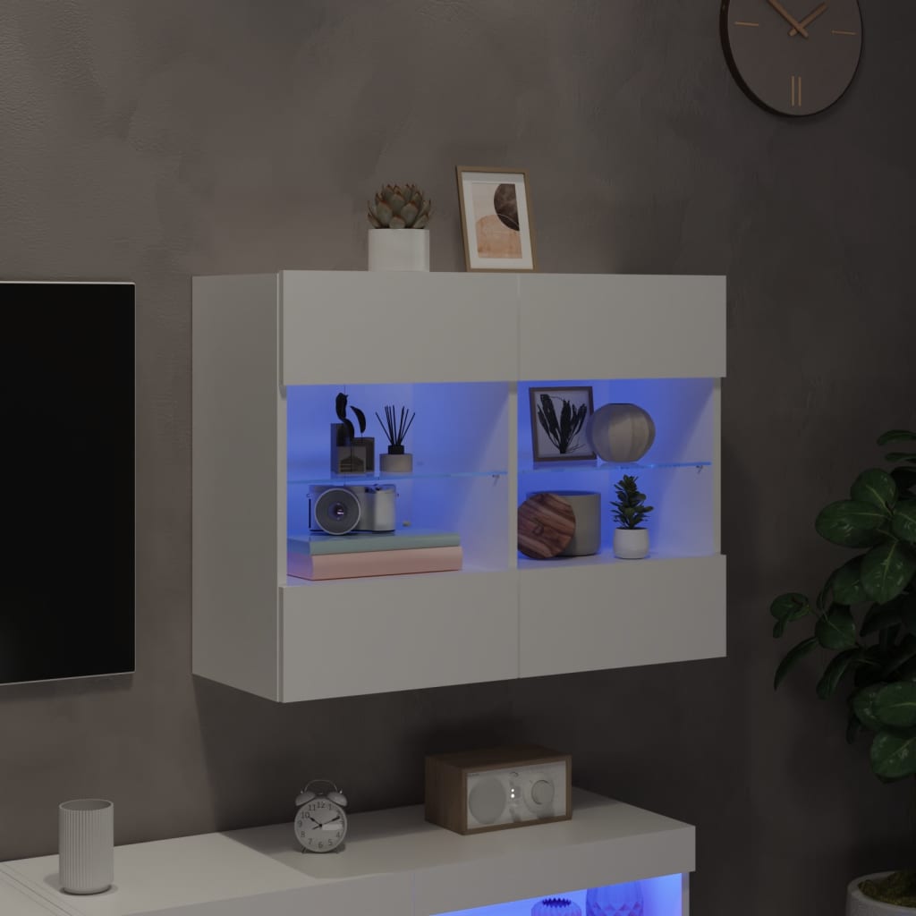 væghængt tv-bord med LED-lys 78,5x30x60,5 cm hvid