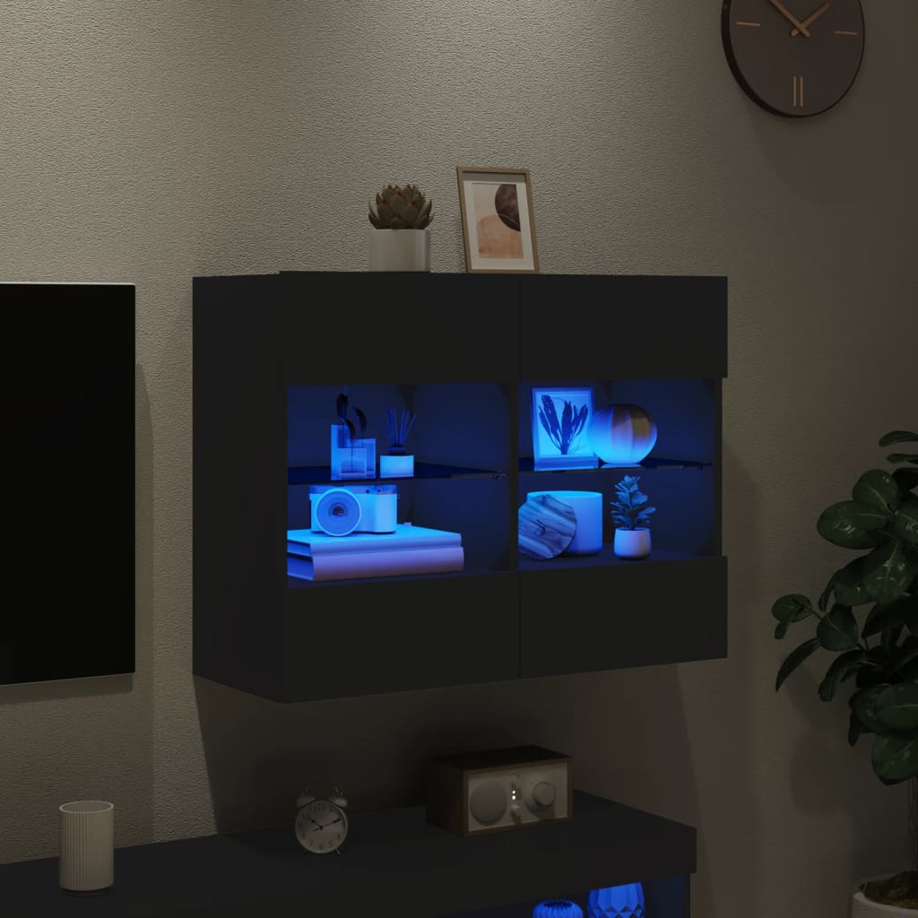 væghængt tv-bord med LED-lys 78,5x30x60,5 cm sort