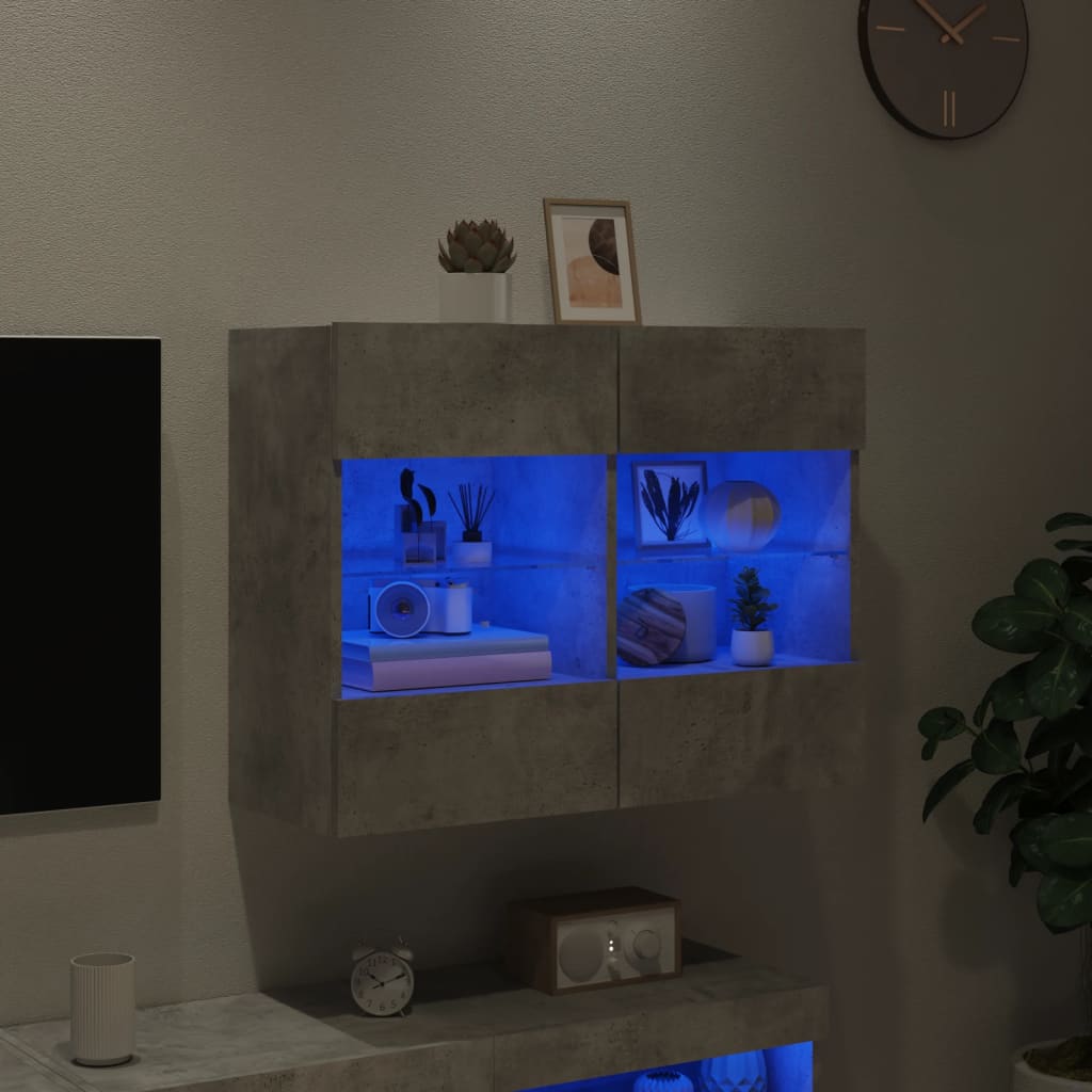 væghængt tv-bord med LED-lys 78,5x30x60,5 cm betongrå