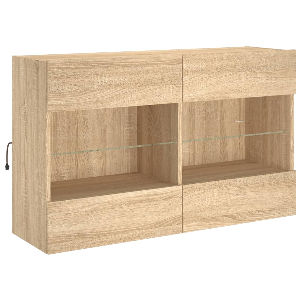 væghængt tv-bord med LED-lys 98,5x30x60,5 cm sonoma-eg