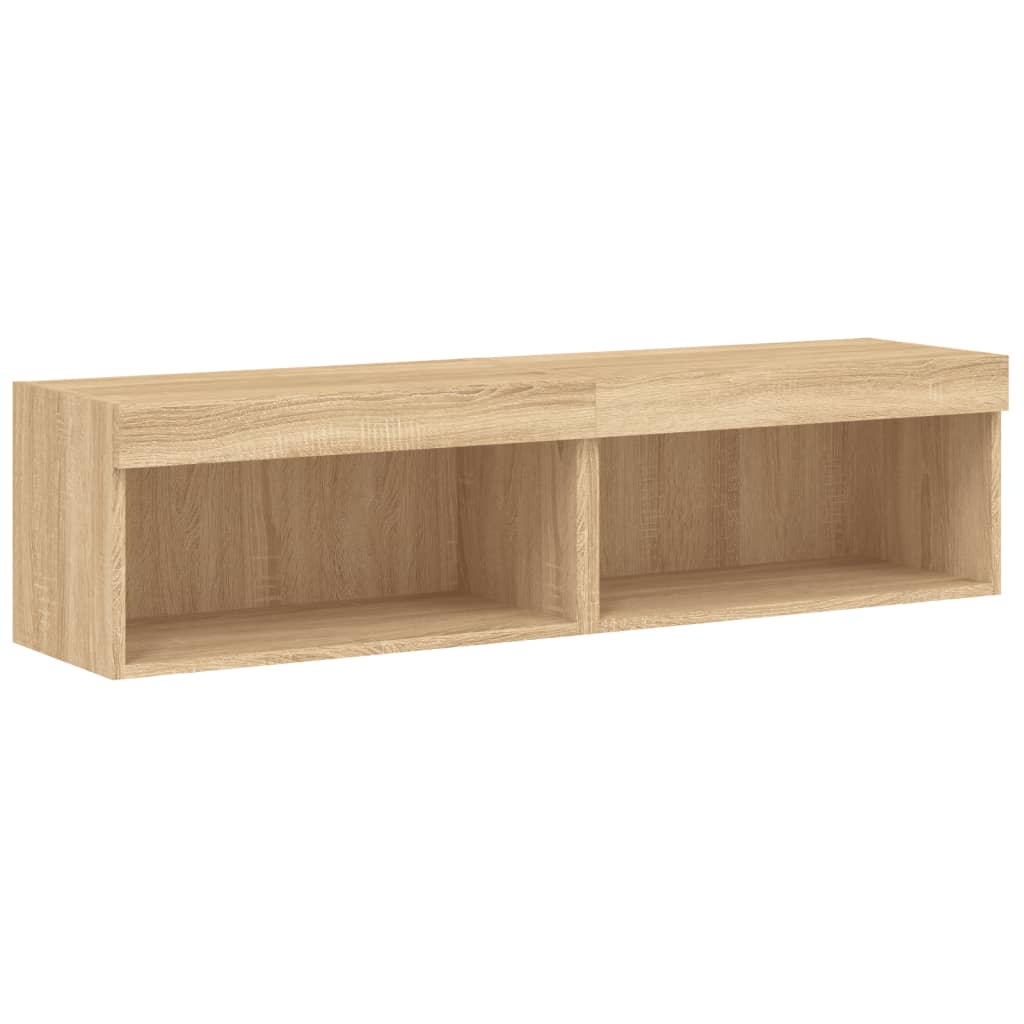 tv-borde med LED-lys 2 stk. 60x30x30 cm sonoma-eg