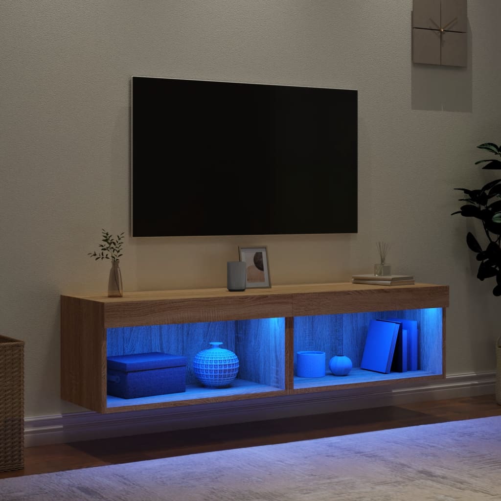 tv-borde med LED-lys 2 stk. 60x30x30 cm sonoma-eg