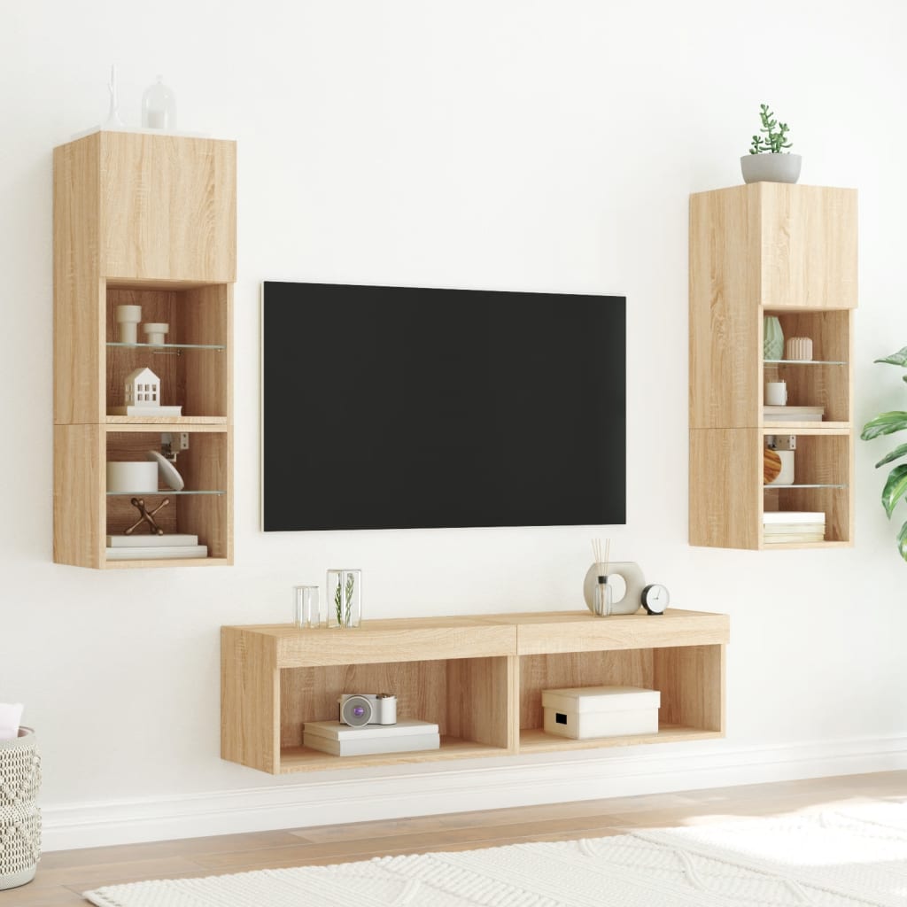 tv-borde med LED-lys 2 stk. 60x30x30 cm sonoma-eg