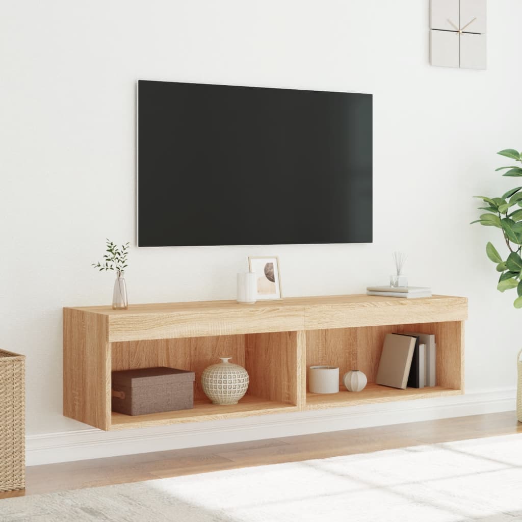 tv-borde med LED-lys 2 stk. 60x30x30 cm sonoma-eg