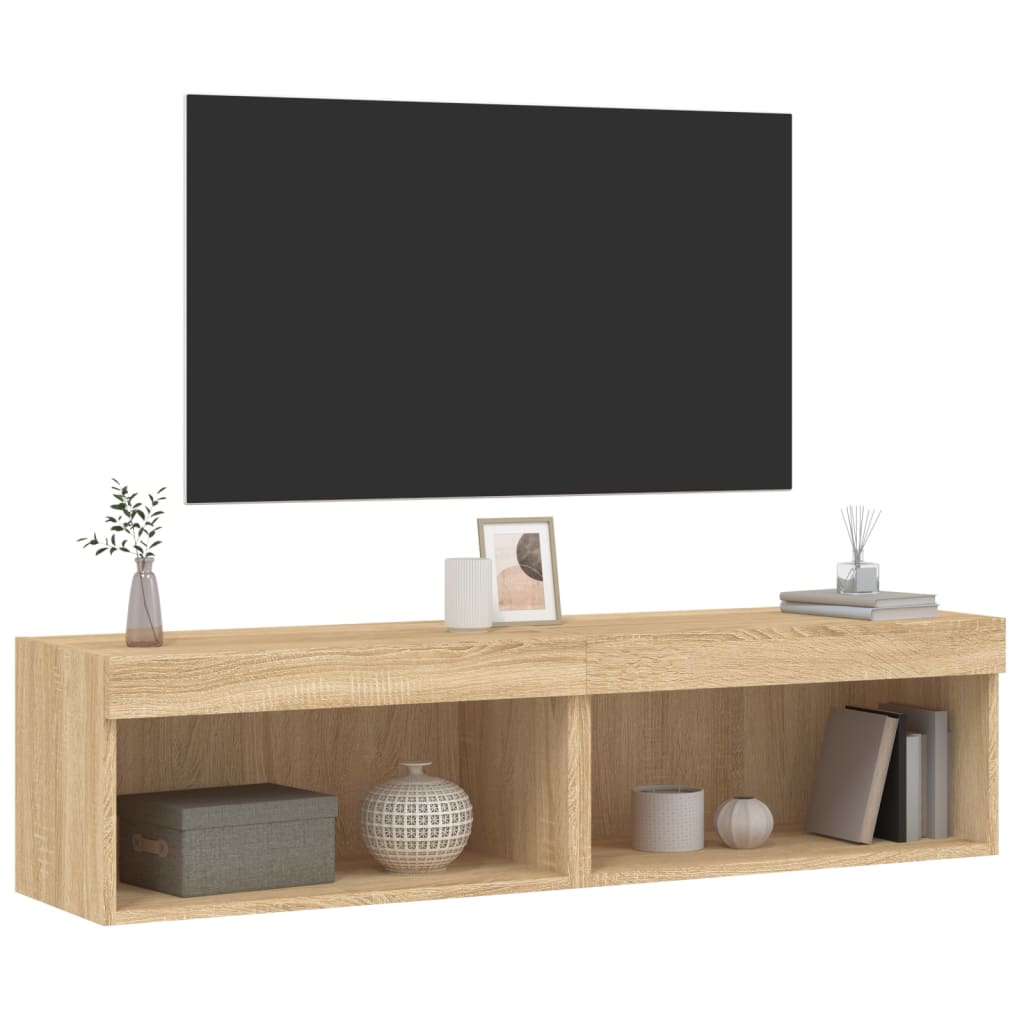 tv-borde med LED-lys 2 stk. 60x30x30 cm sonoma-eg