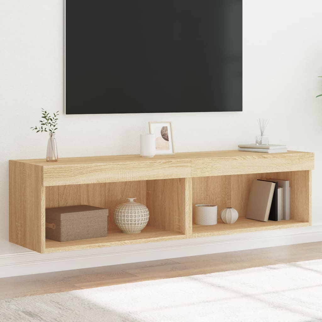 tv-borde med LED-lys 2 stk. 60x30x30 cm sonoma-eg