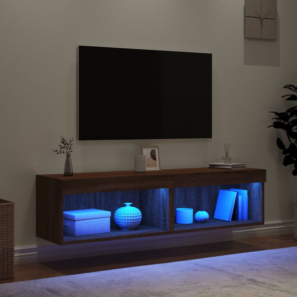 tv-borde 2 stk. 60x30x30 cm med LED-lys brun egetræsfarve