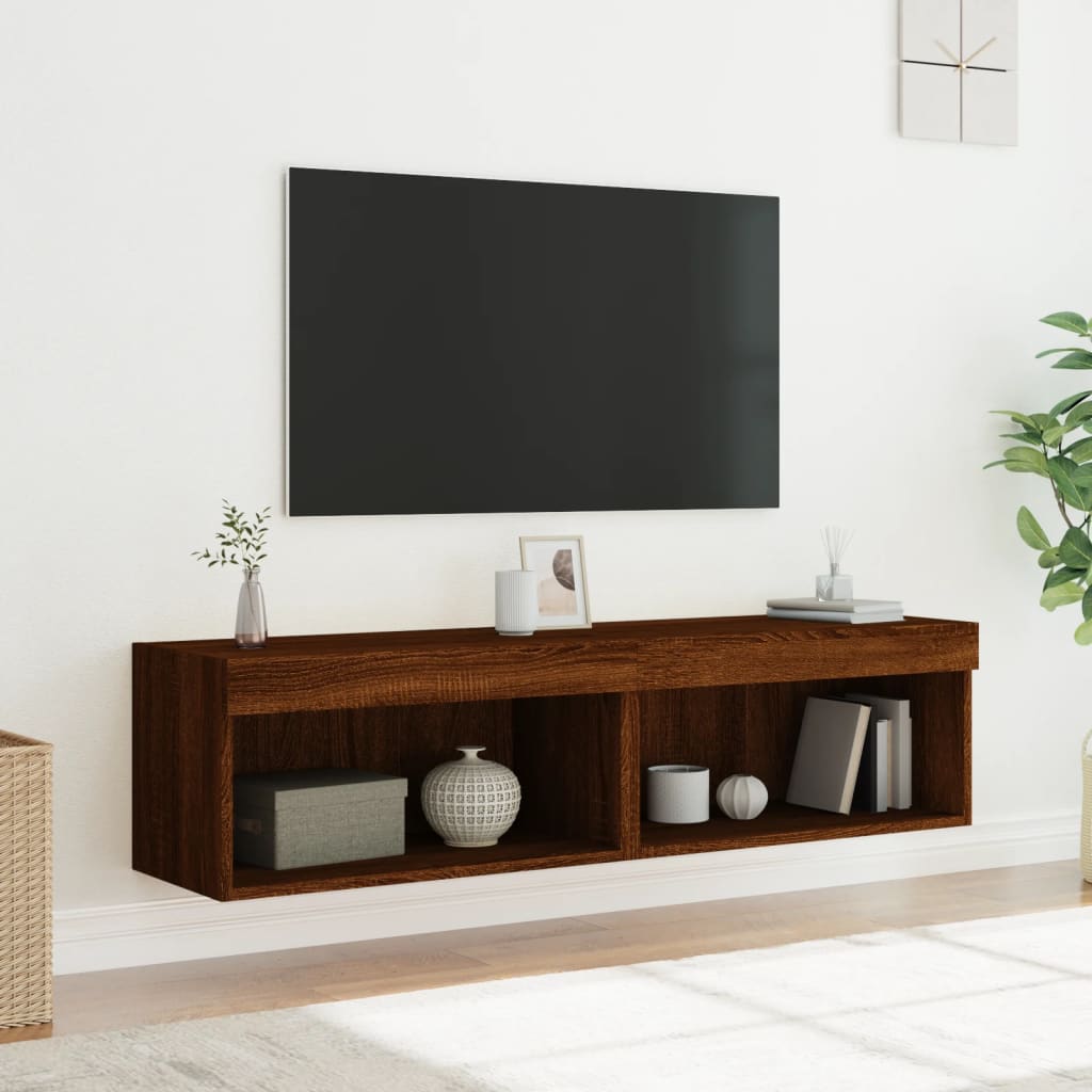 tv-borde 2 stk. 60x30x30 cm med LED-lys brun egetræsfarve