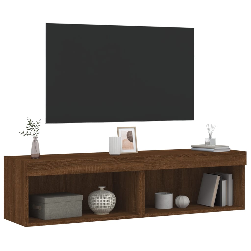 tv-borde 2 stk. 60x30x30 cm med LED-lys brun egetræsfarve