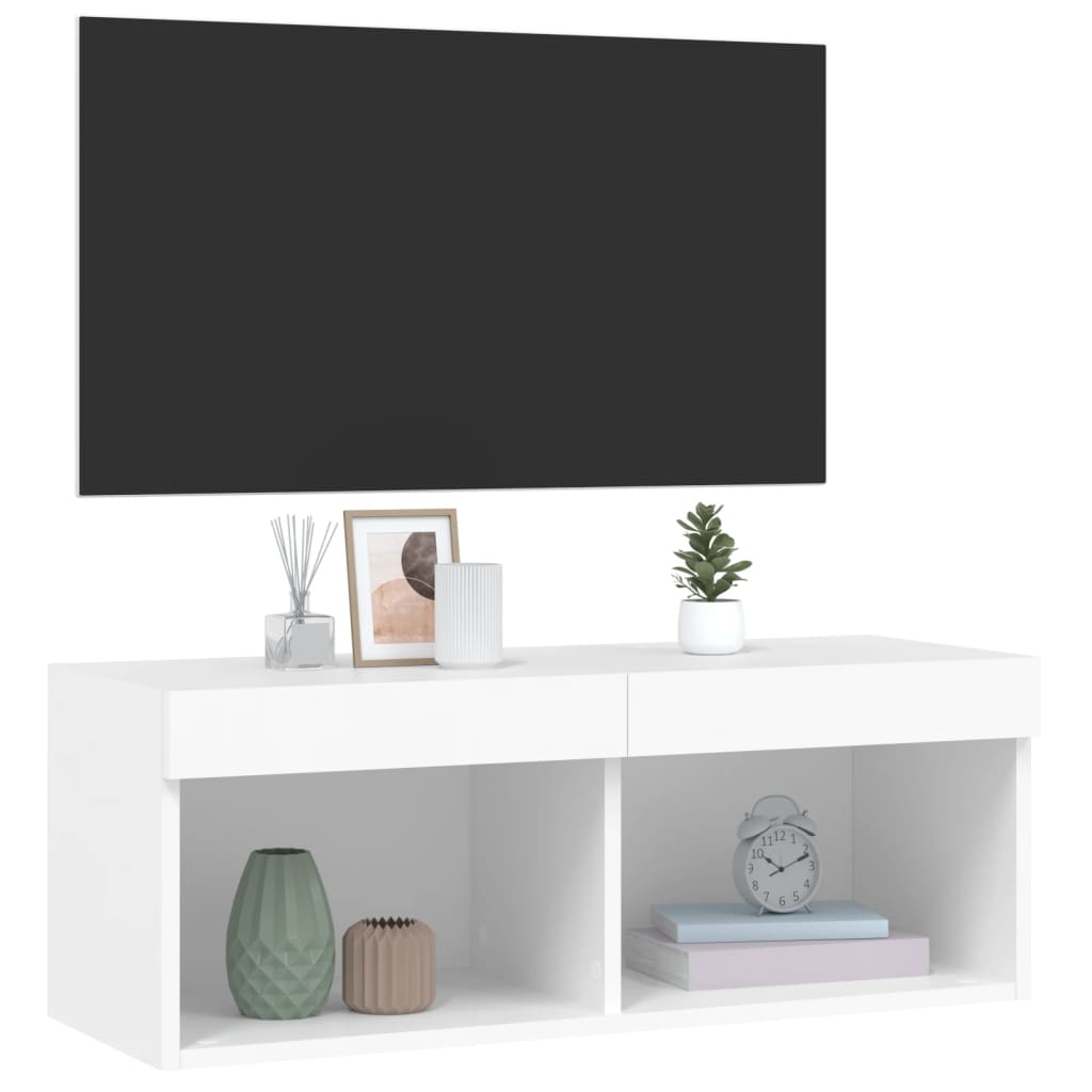 tv-bord med LED-lys 80x30x30 cm hvid