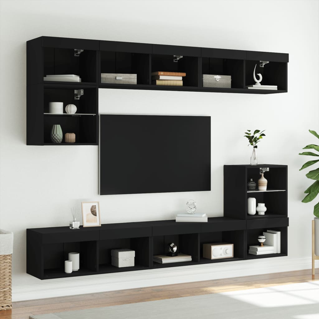 tv-borde 2 stk. med LED-lys 80x30x30 cm sort