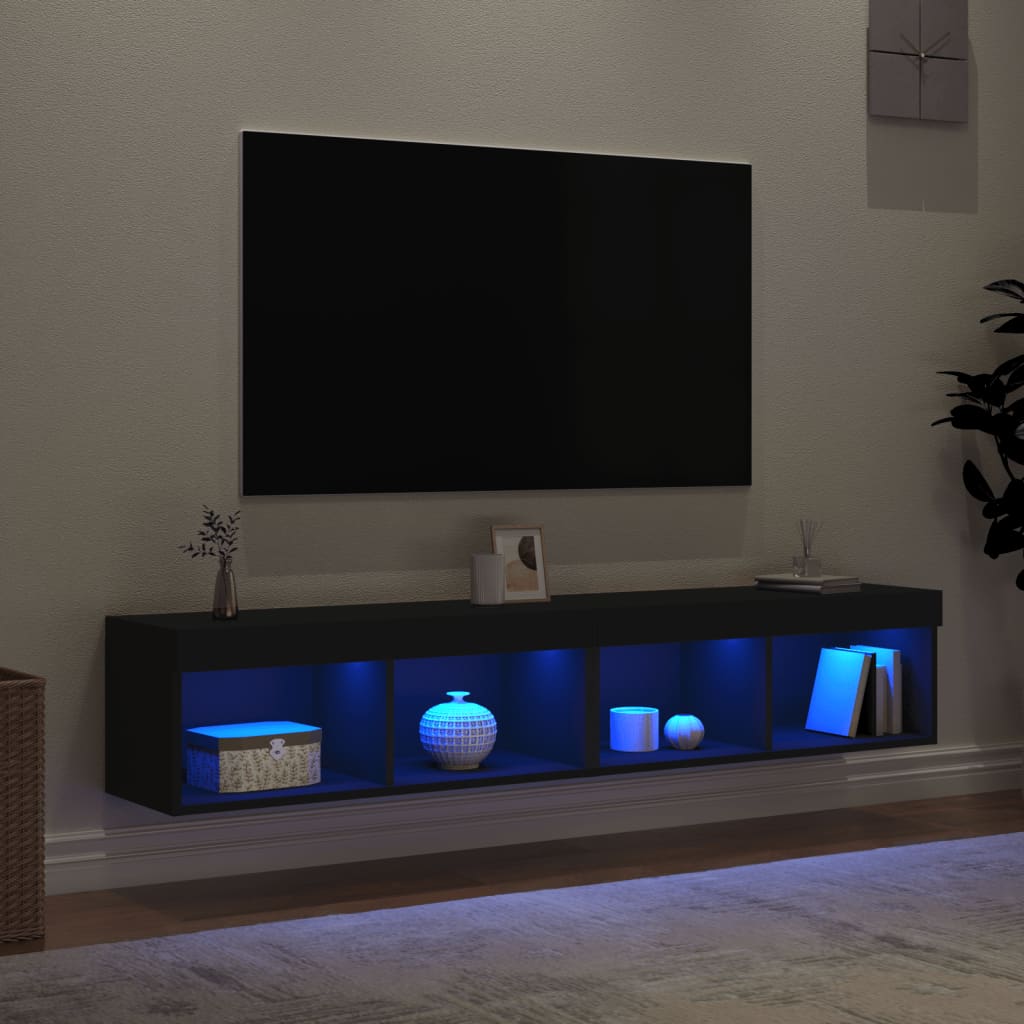 tv-borde 2 stk. med LED-lys 80x30x30 cm sort