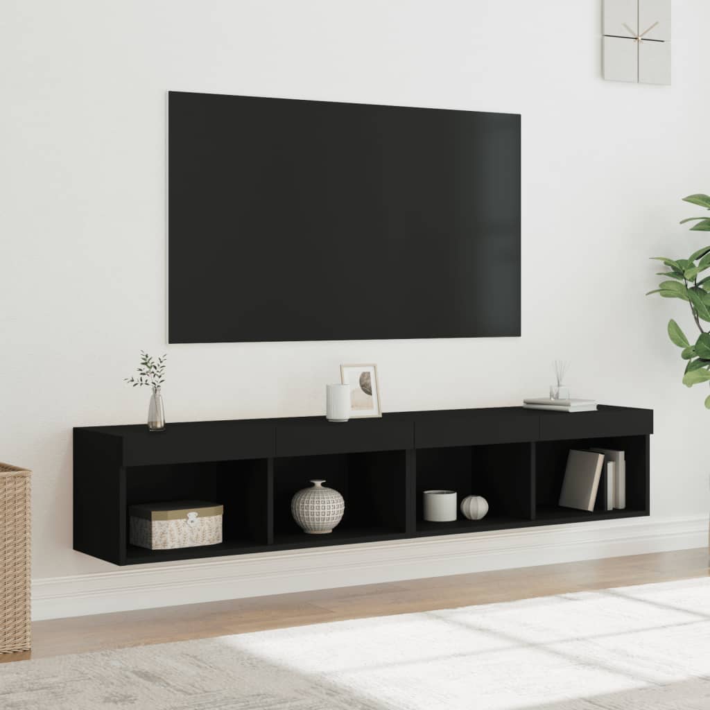 tv-borde 2 stk. med LED-lys 80x30x30 cm sort