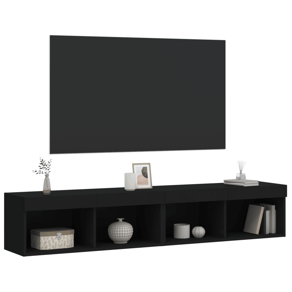 tv-borde 2 stk. med LED-lys 80x30x30 cm sort