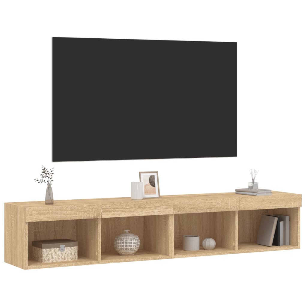 tv-borde 2 stk. med LED-lys 80x30x30 cm sonoma-eg