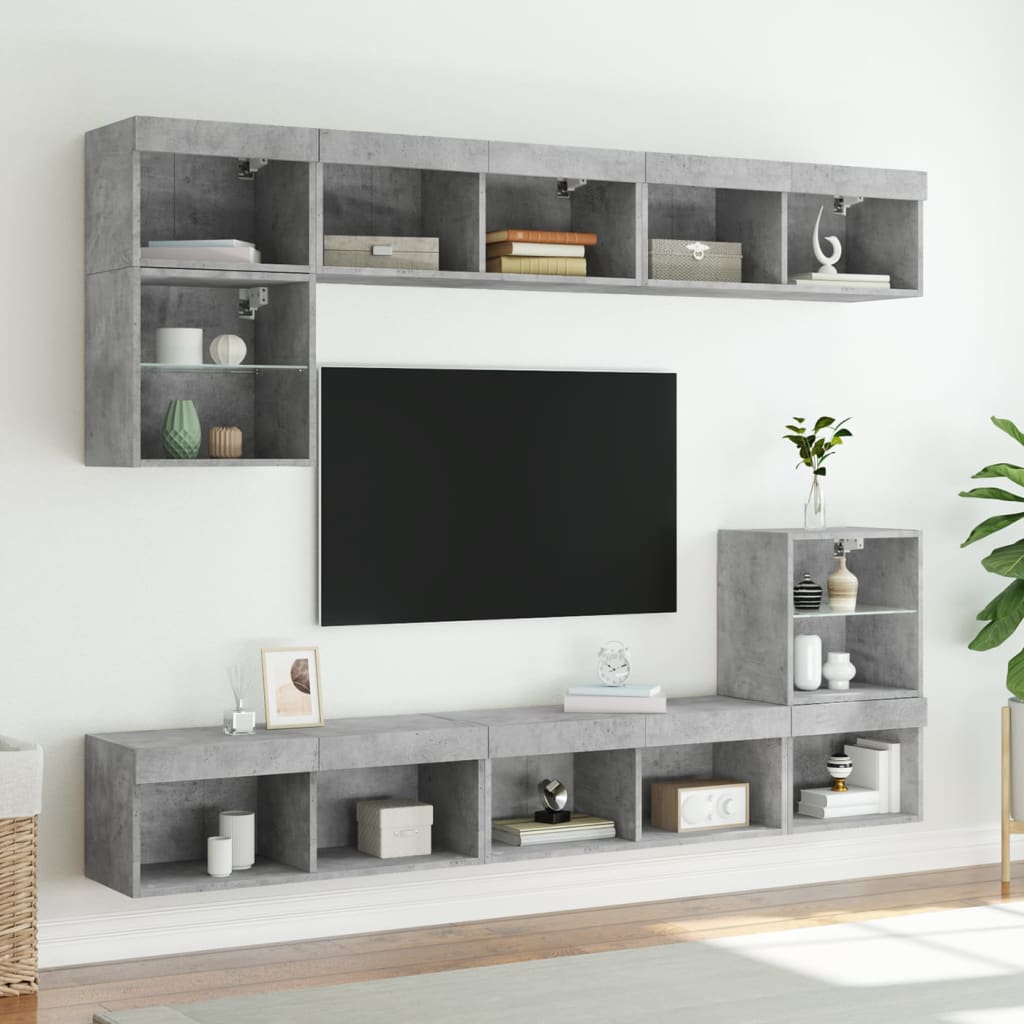 tv-borde 2 stk. med LED-lys 80x30x30 cm betongrå