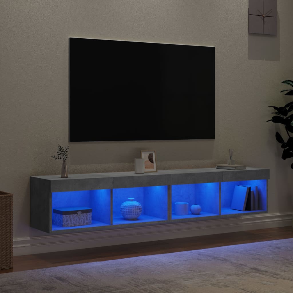 tv-borde 2 stk. med LED-lys 80x30x30 cm betongrå