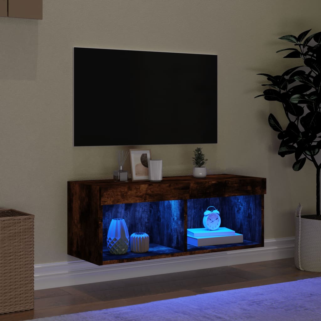 tv-bord med LED-lys 80x30x30 cm røget egetræsfarve