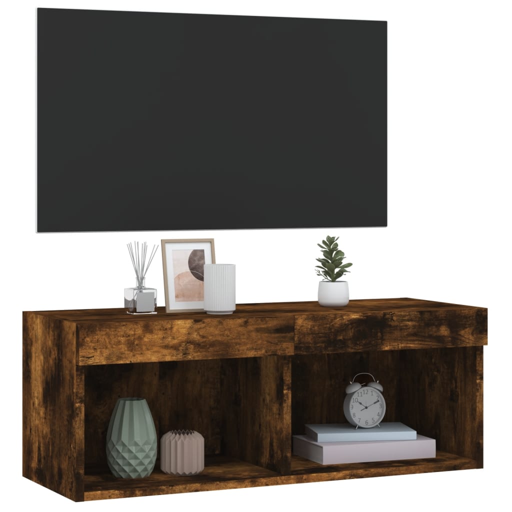 tv-bord med LED-lys 80x30x30 cm røget egetræsfarve