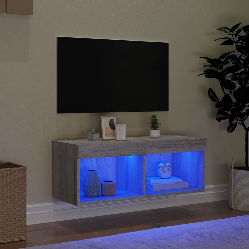 tv-bord med LED-lys 80x30x30 cm grå sonoma-eg