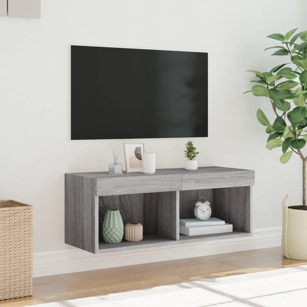 tv-bord med LED-lys 80x30x30 cm grå sonoma-eg