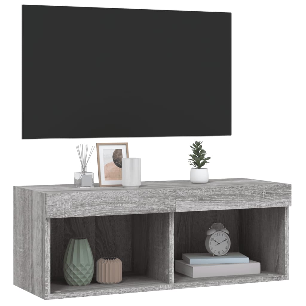 tv-bord med LED-lys 80x30x30 cm grå sonoma-eg