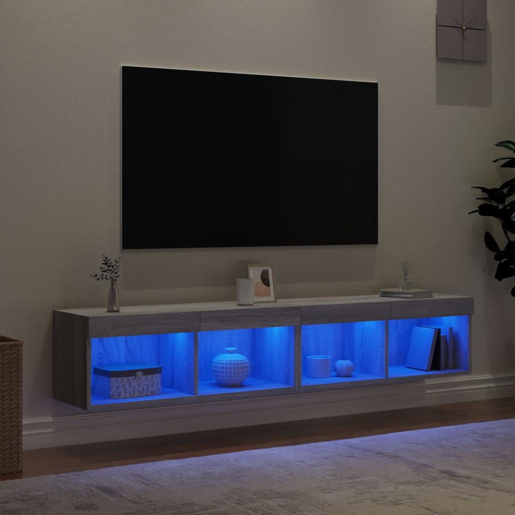 tv-borde 2 stk. med LED-lys 80x30x30 cm grå sonoma-eg