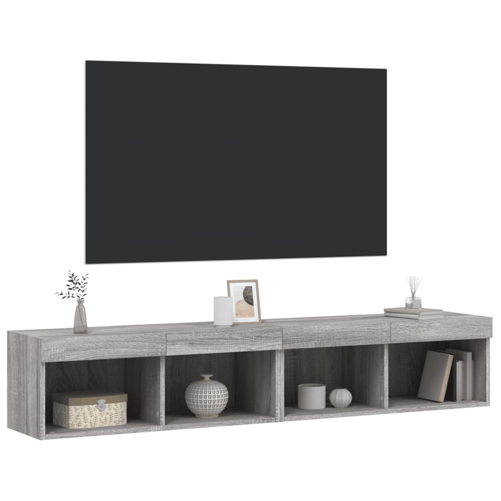 tv-borde 2 stk. med LED-lys 80x30x30 cm grå sonoma-eg